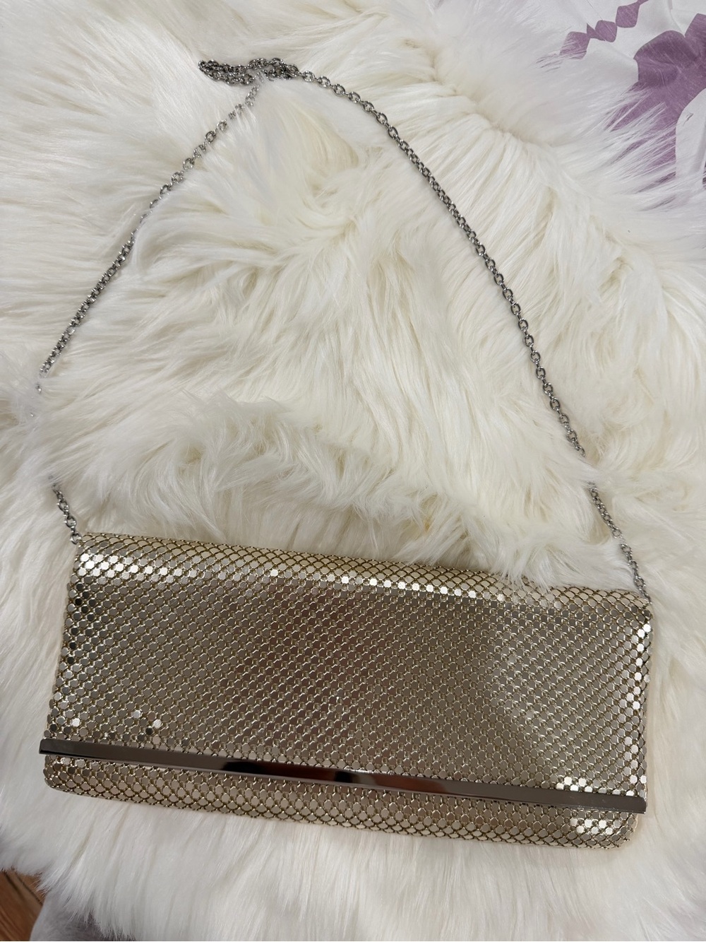 Jessica McClintock Metallic Gold Mesh Chain Clutch